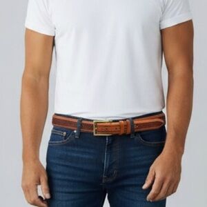 ALLEN EDMONDS Men’s Woven Inlay Brown Belt with Goldtone Buckle Size 38